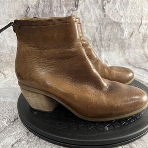 Marsell‎ Women's Tan Leather Ankle Boots Side Zip Block Heel Size 35.5/US 6